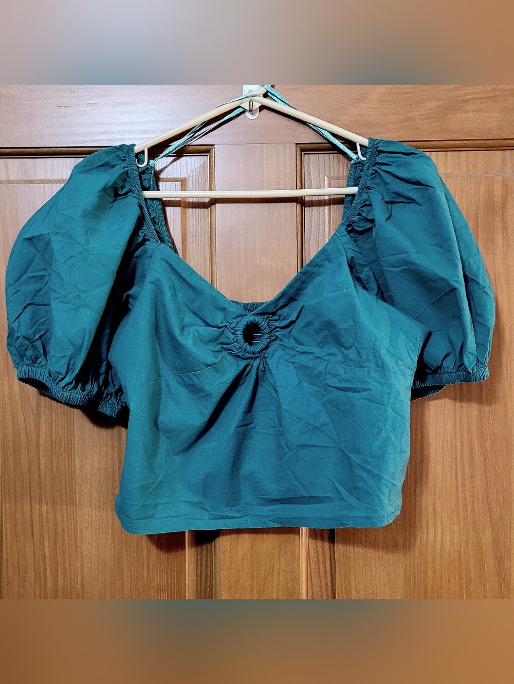 Green Puff Sleeve Smocked Crop Top Boho Festival Cotton